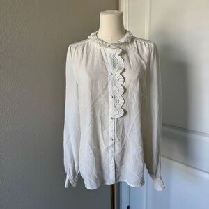 Sezane White Blouse with Lace Detail